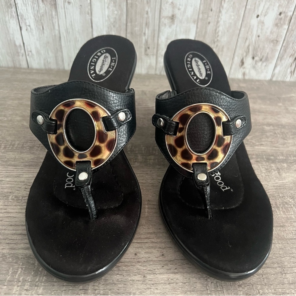 Dr. Scholl's Feel Crazy Good Black Animal Print Heels Sandals 6.5